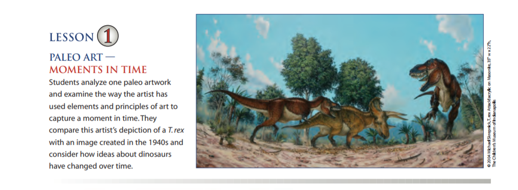 A screencap from a paleoart lesson plan from the Children's Museum of Indianapolis