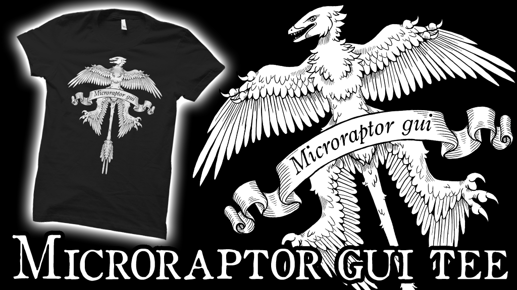 Rebecca Groom's heraldic microraptor tee shirt