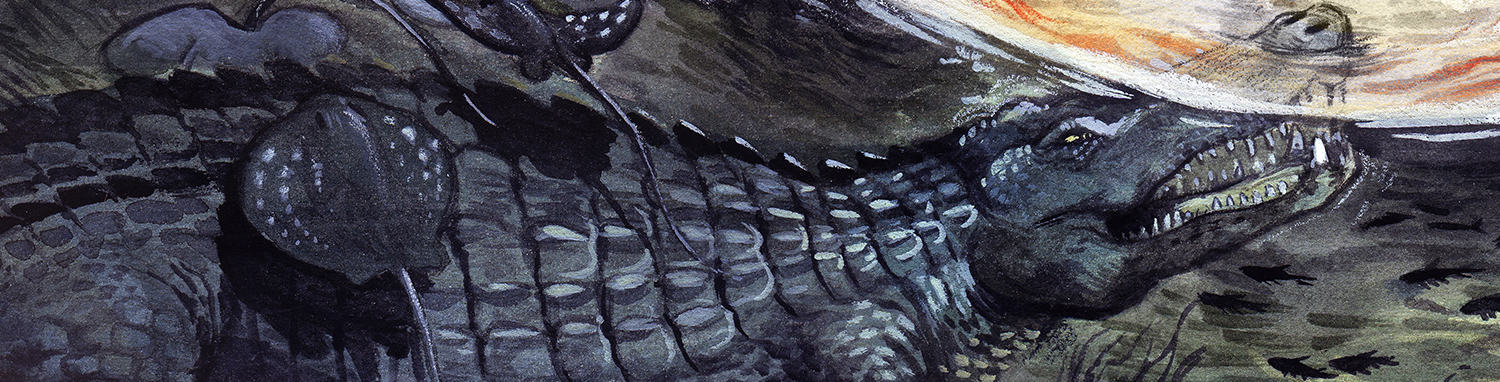 Artist rendering of an Eocene crocodilian