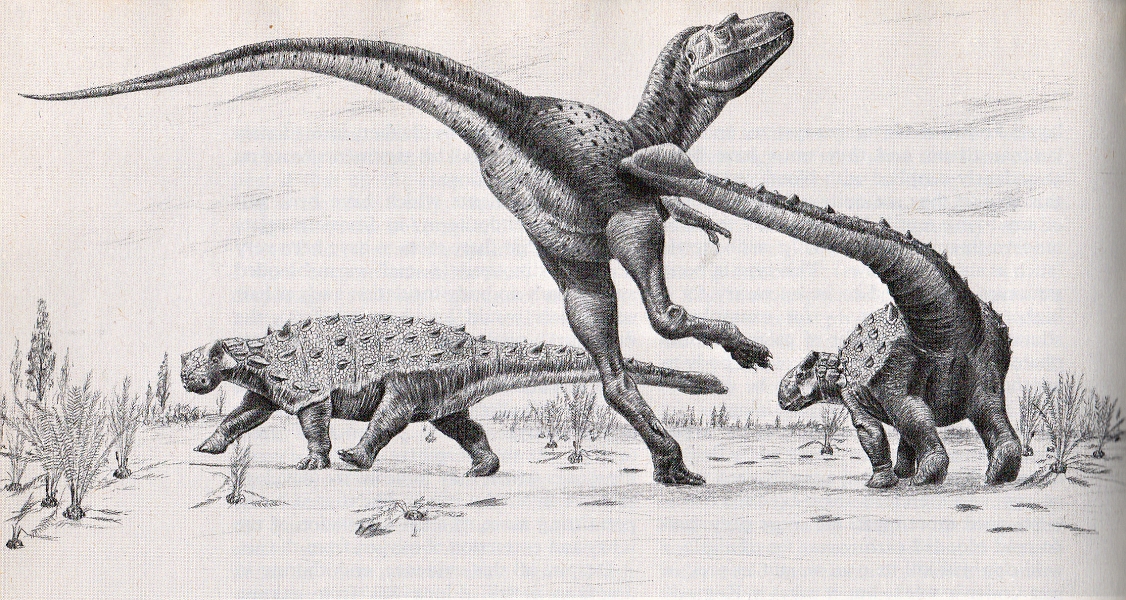 Ankylosaurs v tyrannosaur by Bakker